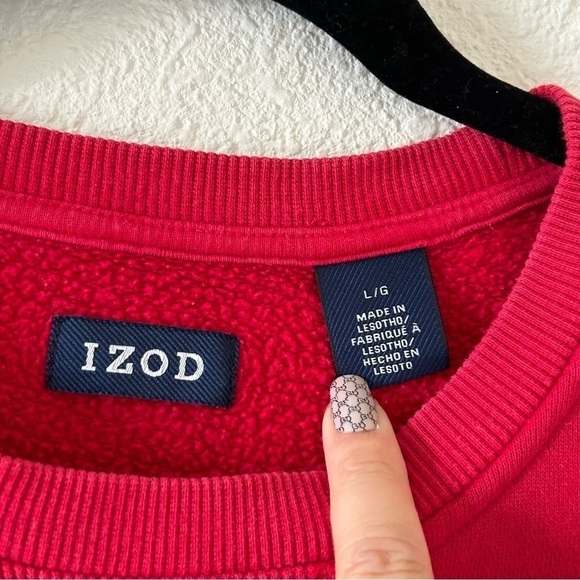 IZOD Crew Neck Sweater Red Embroidered Men Sz Large - Picture 4 of 7